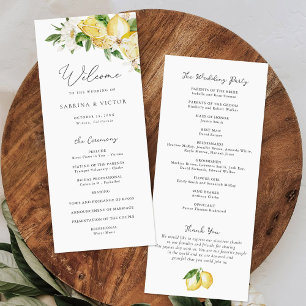 Watercolor Lemon Citrus Greenery Floral Wedding Program