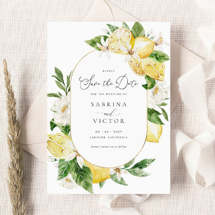 Watercolor Lemon Citrus Greenery Save the Date Invitation