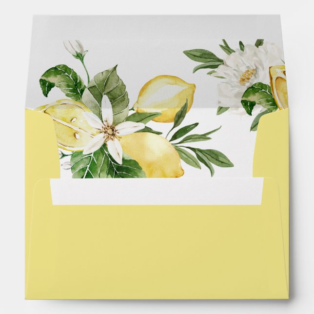 Watercolor Lemon Citrus Greenery White Flowers Envelope (Back (Bottom))
