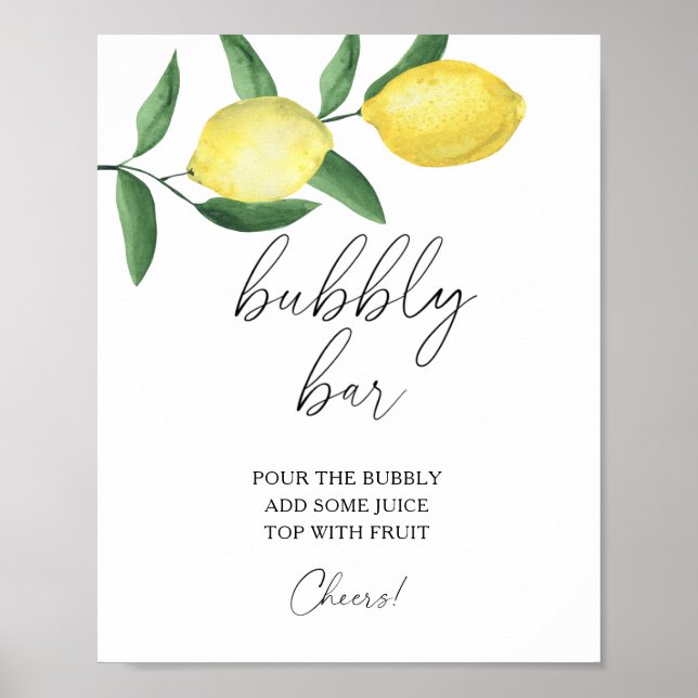 Watercolor lemon citrus modern - bubbly bar poster (Front)