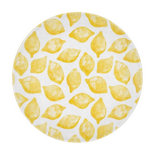 Watercolor Lemon Citrus Pattern Cutting Board