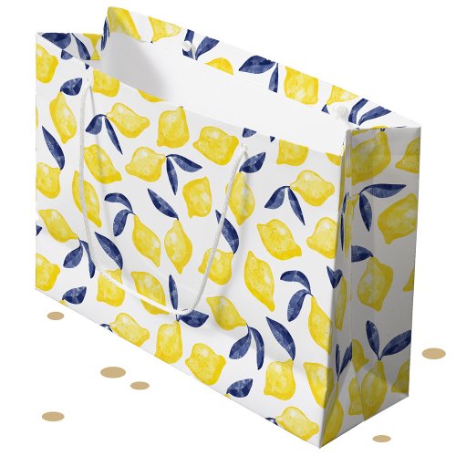 Watercolor Lemon Citrus Pattern Large Gift Bag