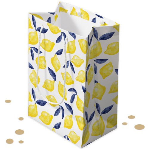 Watercolor Lemon Citrus Pattern Medium Gift Bag