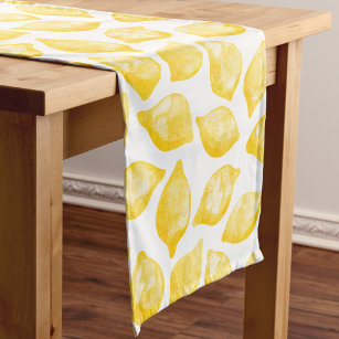 Watercolor Lemon Citrus Pattern Short Table Runner