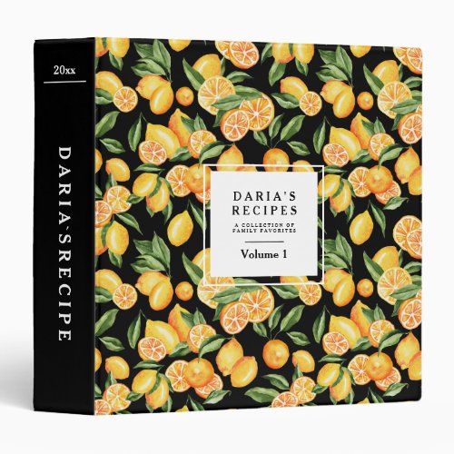 Watercolor lemon citrus Personalized Recipe 3 Ring Binder