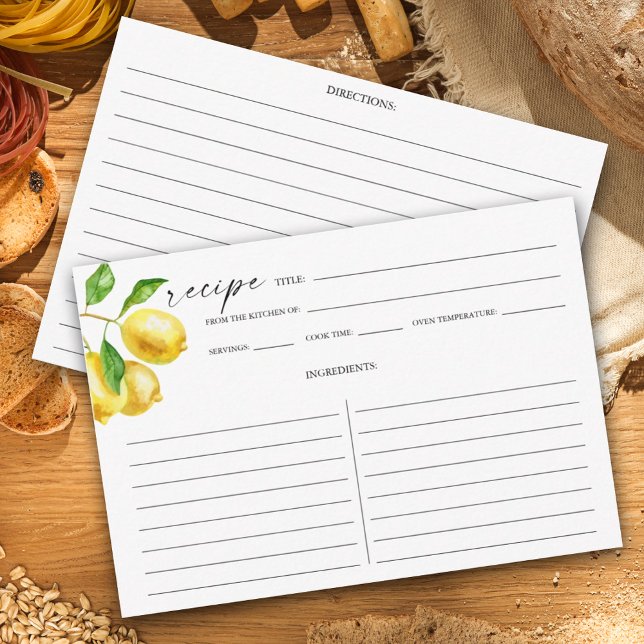Watercolor Lemon Citrus Recipe Card Smaller (Whether you're a seasoned chef or just learning, our lemon watercolor recipe card is a must-have.)
