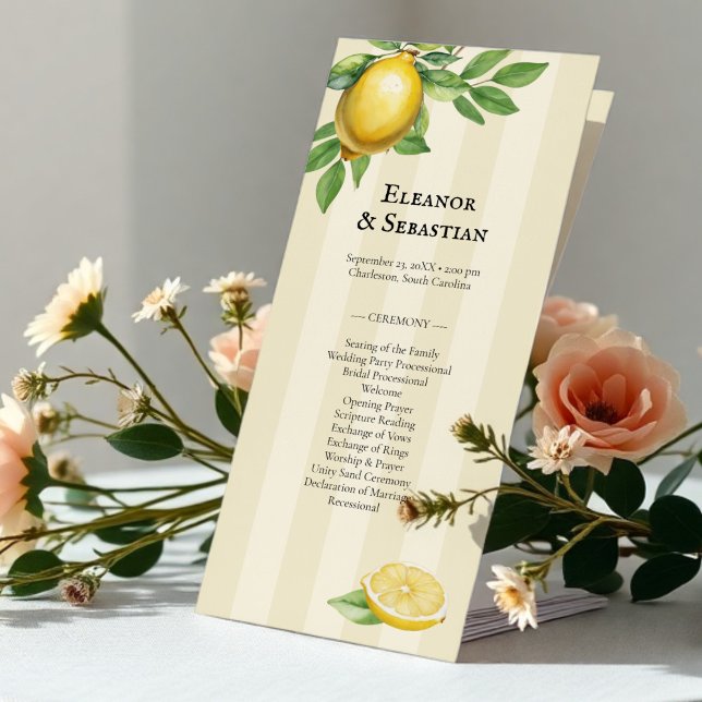 Watercolor Lemon Citrus Rustic Wedding Program (Creator Uploaded)