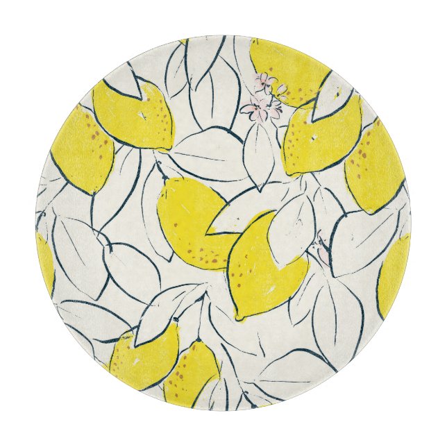 Watercolor Lemon Citrus Seamless Pattern Cutting Board (Front)