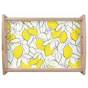 Watercolor Lemon Citrus Seamless Pattern Serving Tray