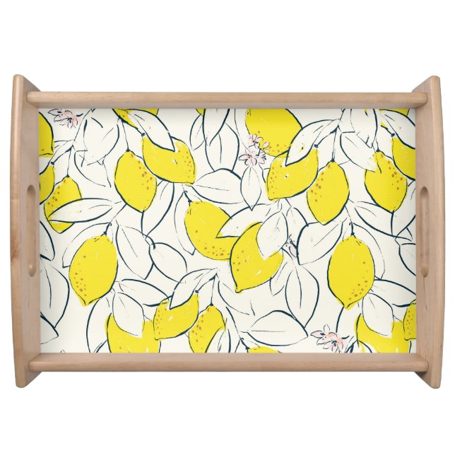Watercolor Lemon Citrus Seamless Pattern Serving Tray (Front)