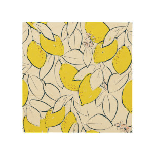 Watercolor Lemon Citrus Seamless Pattern Wood Wall Art