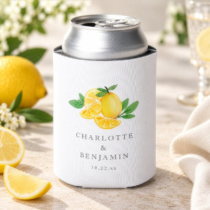 Watercolor Lemon Citrus Summer Wedding Favor Can Cooler