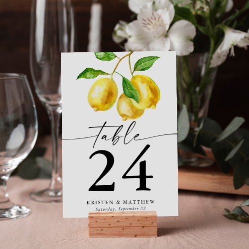 Watercolor Lemon Citrus Table Number