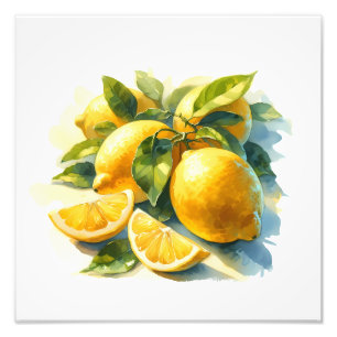 Watercolor Lemon Citrus Vibrant Fruit Kitchen Art Photo Print