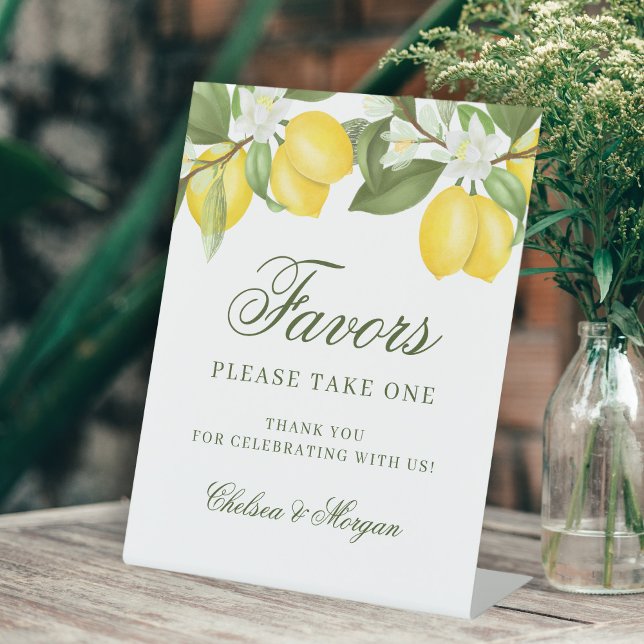 Watercolor Lemon Citrus Wedding Favors Pedestal Sign (Creator Uploaded)