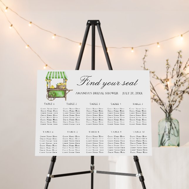 Watercolor Lemon citrus wedding seating chart Foam Board (In Situ (Stand))