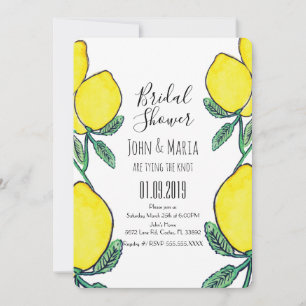 Watercolor Lemon Citrus Yellow Bridal Shower   Invitation