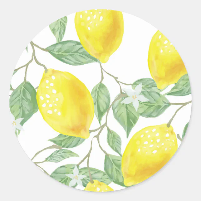 Watercolor Lemon Classic Round Sticker | Zazzle