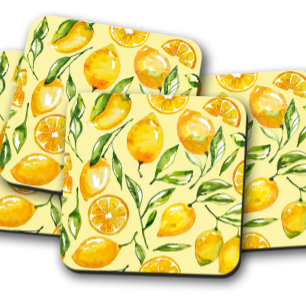 Watercolor Lemon Coaster Citrus Fruit Coasters