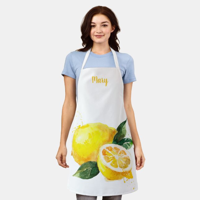 Watercolor Lemon Customizable Apron (Worn)