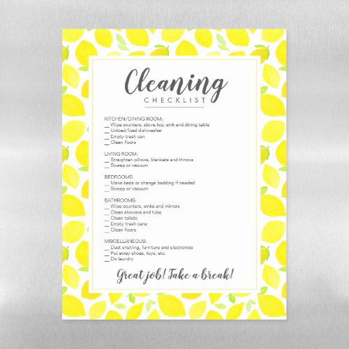 Watercolor Lemon Editable Home Cleaning List Large Magnetic Dry Erase Sheet
