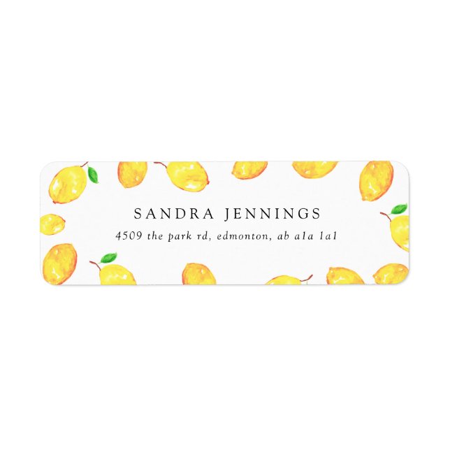 Watercolor Lemon Elegant Border Minimal Chic Label (Front)