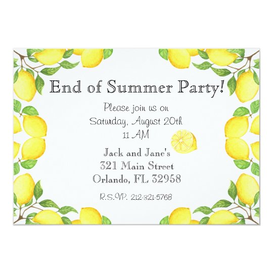 Watercolor Lemon End of Summer Party Invitation