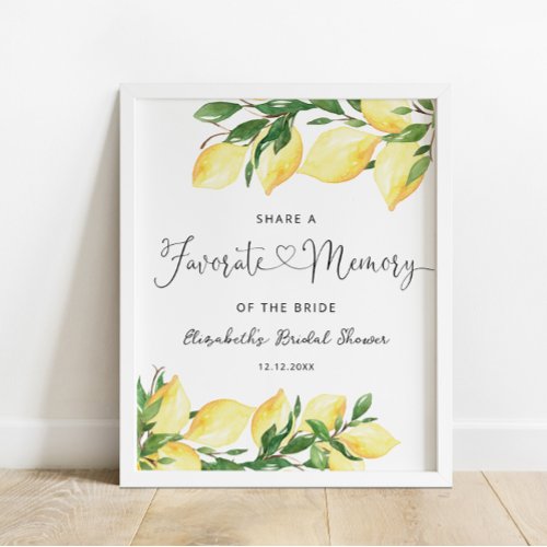 Watercolor Lemon Favorite Memory Bridal Shower Poster