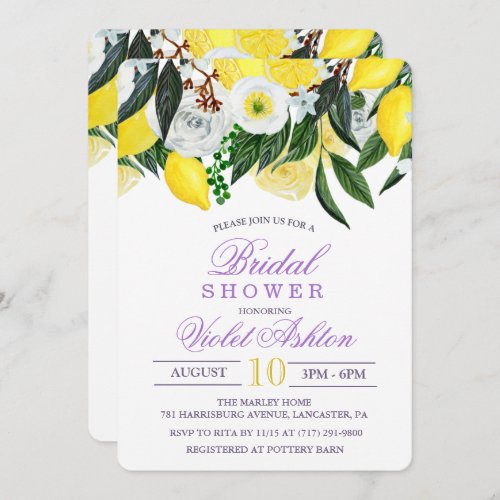 Watercolor Lemon Floral Bridal Shower Invitation