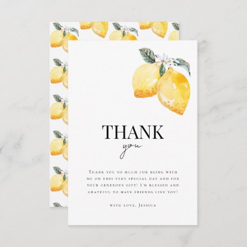 Watercolor Lemon Floral Citrus Bridal Shower Thank You Card