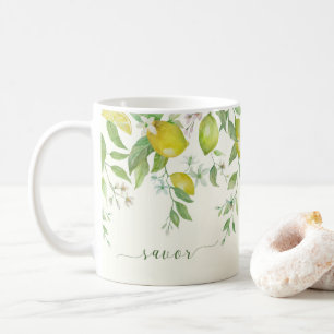 Watercolor Lemon Floral Coffee Mug