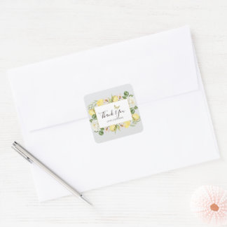 Watercolor lemon floral foliage square sticker