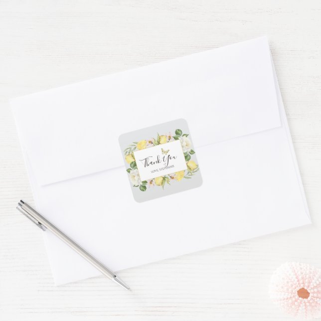 Watercolor lemon floral foliage square sticker (Envelope)