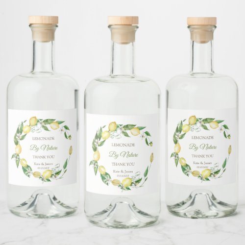 Watercolor Lemon Floral Liquor Bottle Label