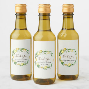 Watercolor Lemon Floral Mint Wine Wine Label