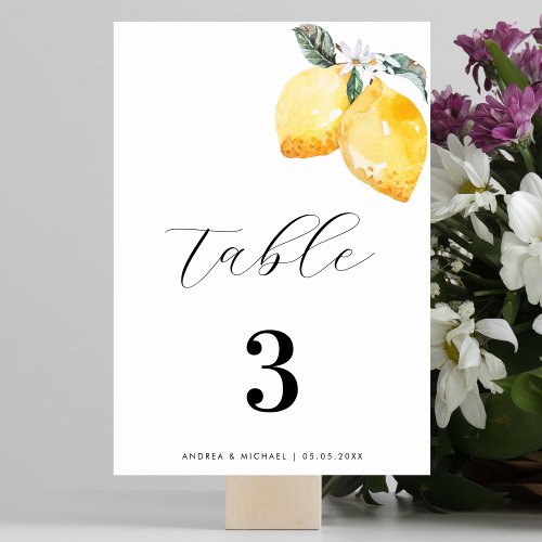 Watercolor Lemon Floral Spanish Italian Wedding Table Number