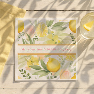 Watercolor Lemon Floral Themed Birthday Party Napkins