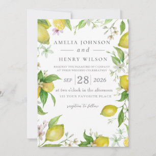 Watercolor Lemon Floral Wedding Invitation