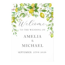 Watercolor Lemon Floral Wedding Welcome Foam Board