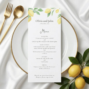 Watercolor Lemon Foliage Elegant Wedding Menu