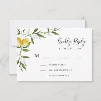 watercolor lemon foliage RSVP card