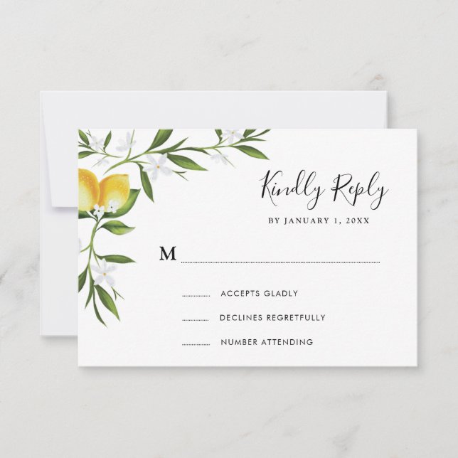 watercolor lemon foliage RSVP card (Front)