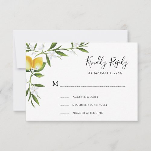 watercolor lemon foliage RSVP card