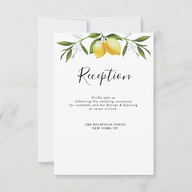 Watercolor lemon foliage wedding reception card (Front)