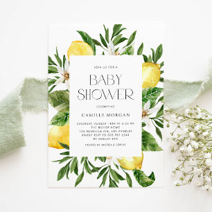 Watercolor Lemon Frame Botanical Baby Shower Invitation