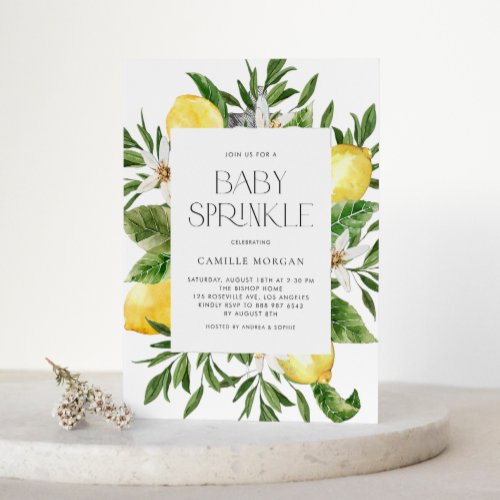 Watercolor Lemon Frame Botanical Baby Sprinkle Invitation