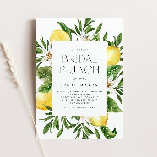Watercolor Lemon Frame Botanical Bridal Brunch Invitation