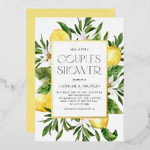 Watercolor Lemon Frame Botanical Couples Shower Foil Invitation