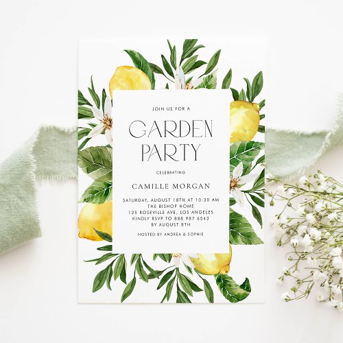 Watercolor Lemon Frame Botanical Garden Party Invitation
