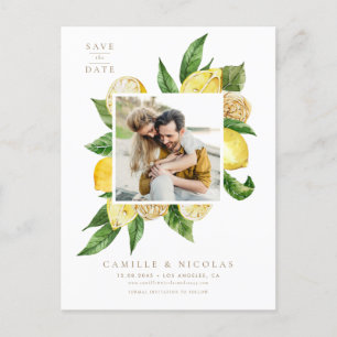 Watercolor Lemon Frame Botanical Photo Announcement Postcard